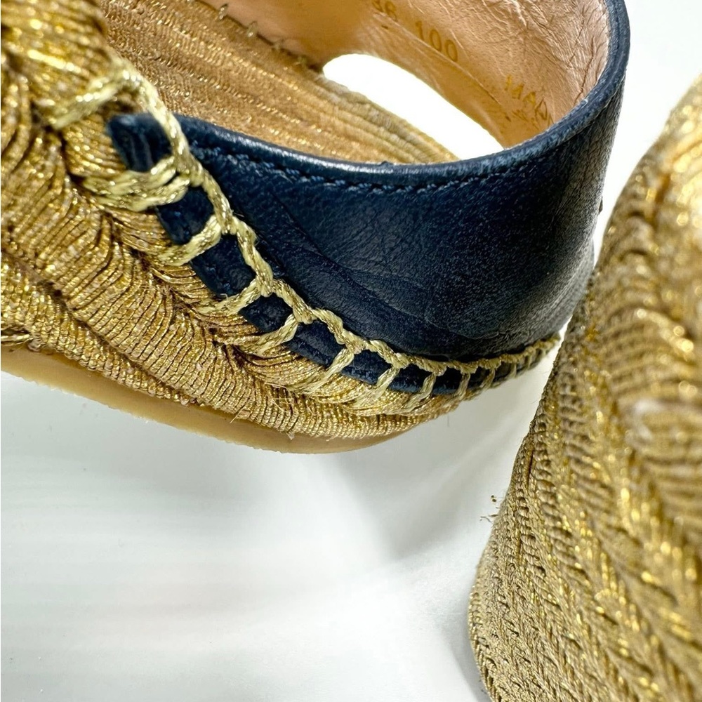 Gucci Navy and Gold Espadrille Wedges - Picture 7 of 11